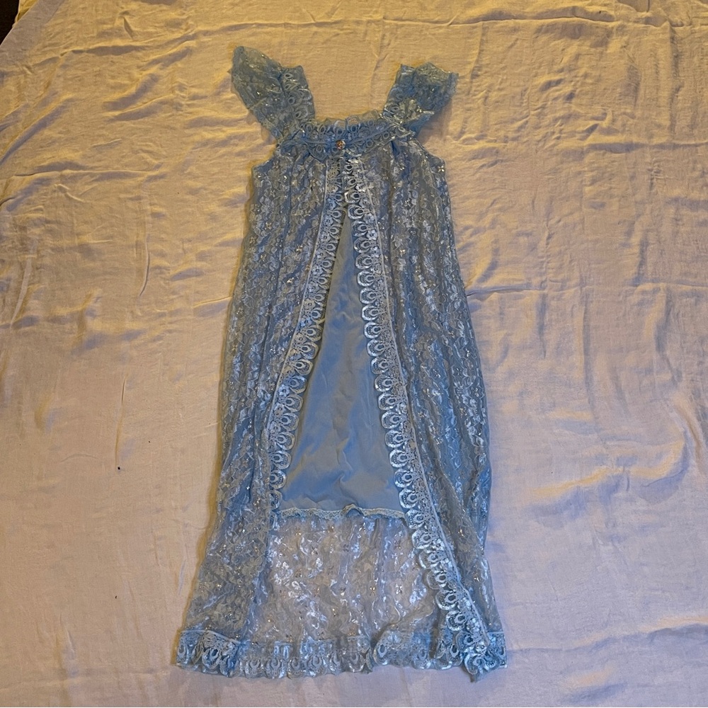 Blue Lace Nightgown medium sheer Long in Back